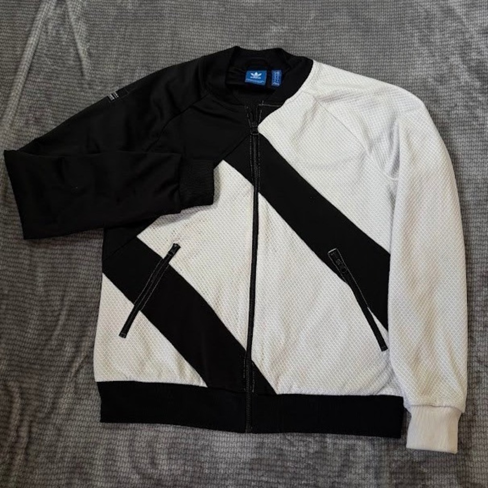 Adidas Originals Womens Track Jacket Black White Colorblock Full Zip Mesh S